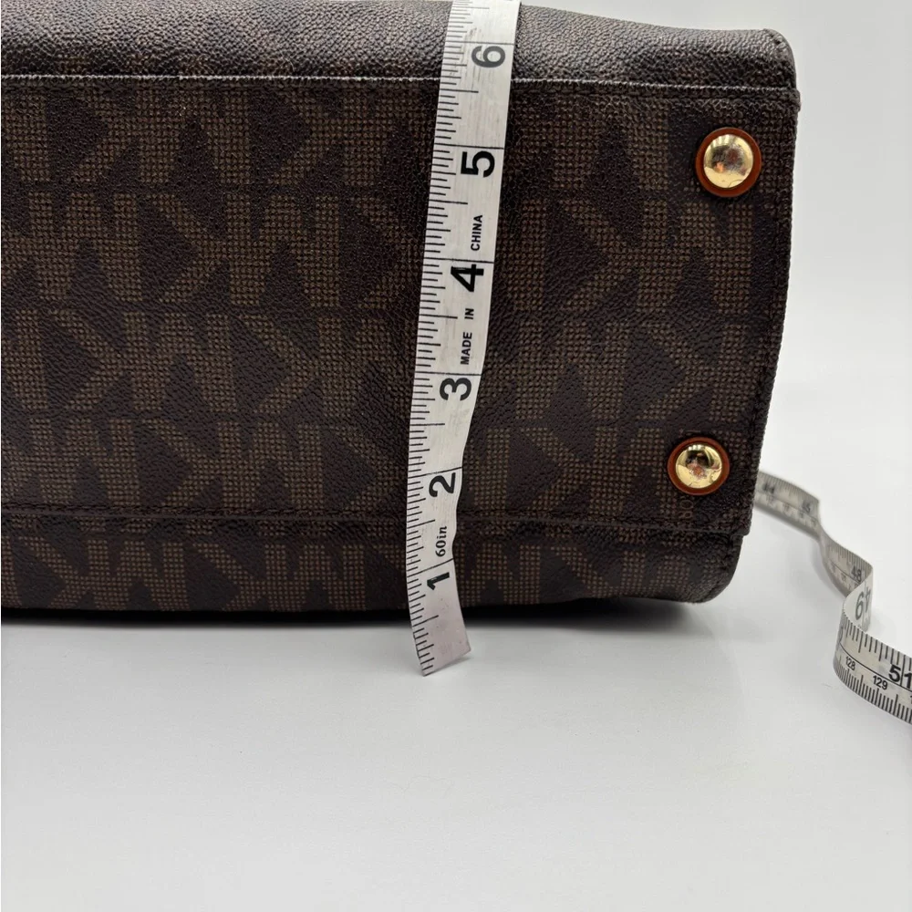 Michael Kors Hamilton Large Brown MK Logo Tote Bag Gold Chain Leather Trim‎ Bag
